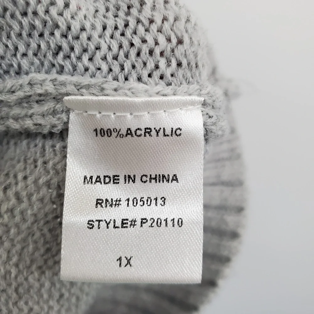 Womens 1X Gray Knit‎ Bobble Sweater Pullover Off Shoulder Slouchy Collar Winter